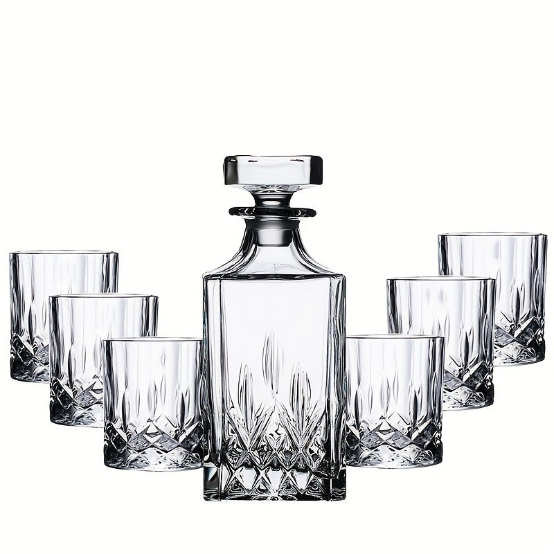 7-Piece Glass Whiskey Decanter Set with 6 Shot Glasses for Home Bar or Gift