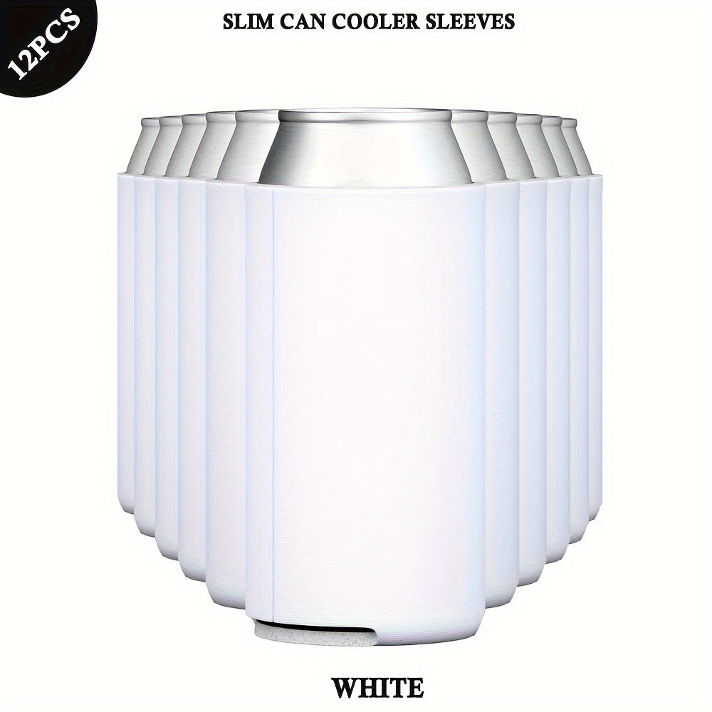 Set of 12 Black Neoprene Slim Can Cooler Sleeves for 12oz Beer and Soda