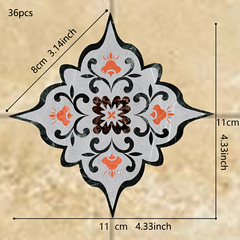 Set of 36 Waterproof Bohemian Tile Stickers for Floors, Self-Adhesive, 11cm Square