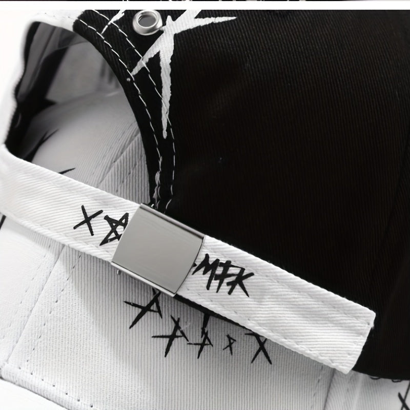 Qora va oq paxta hip-hop baseball shapka, temir halqa va tilla bezak bilan