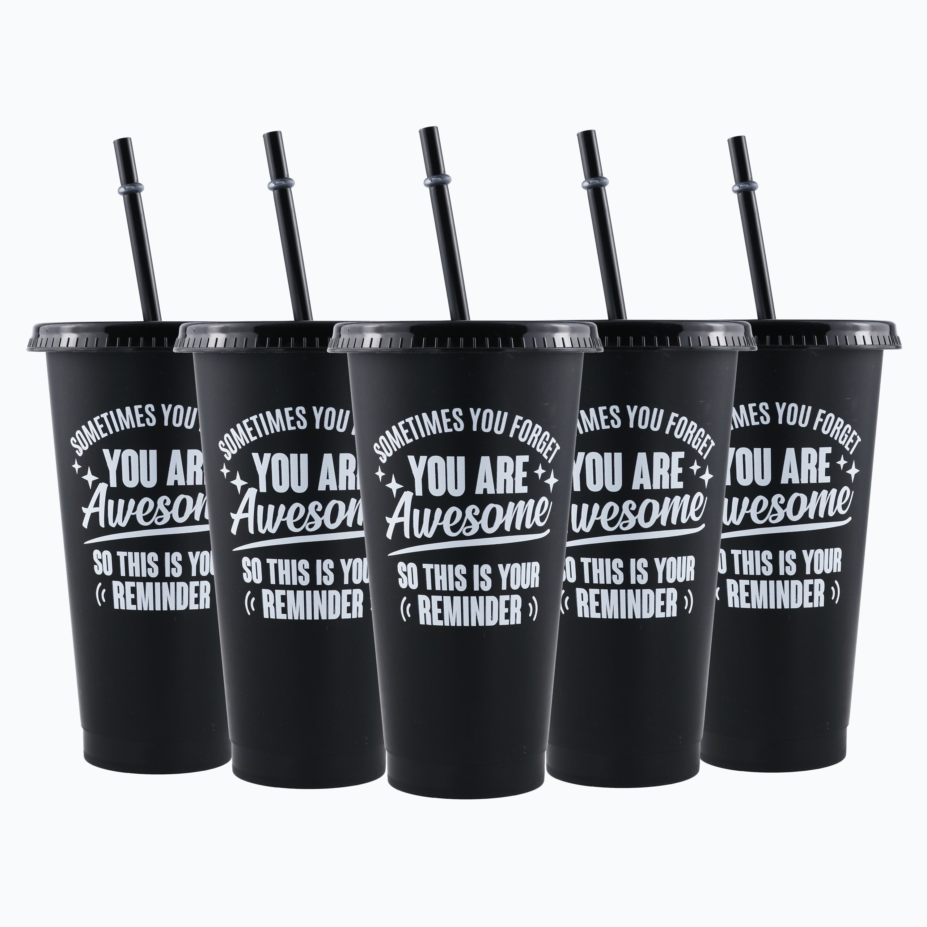 Set of 5 Insulated 24oz Tumblers with Lids and Straws BPA PVC Free for Office and Teachers