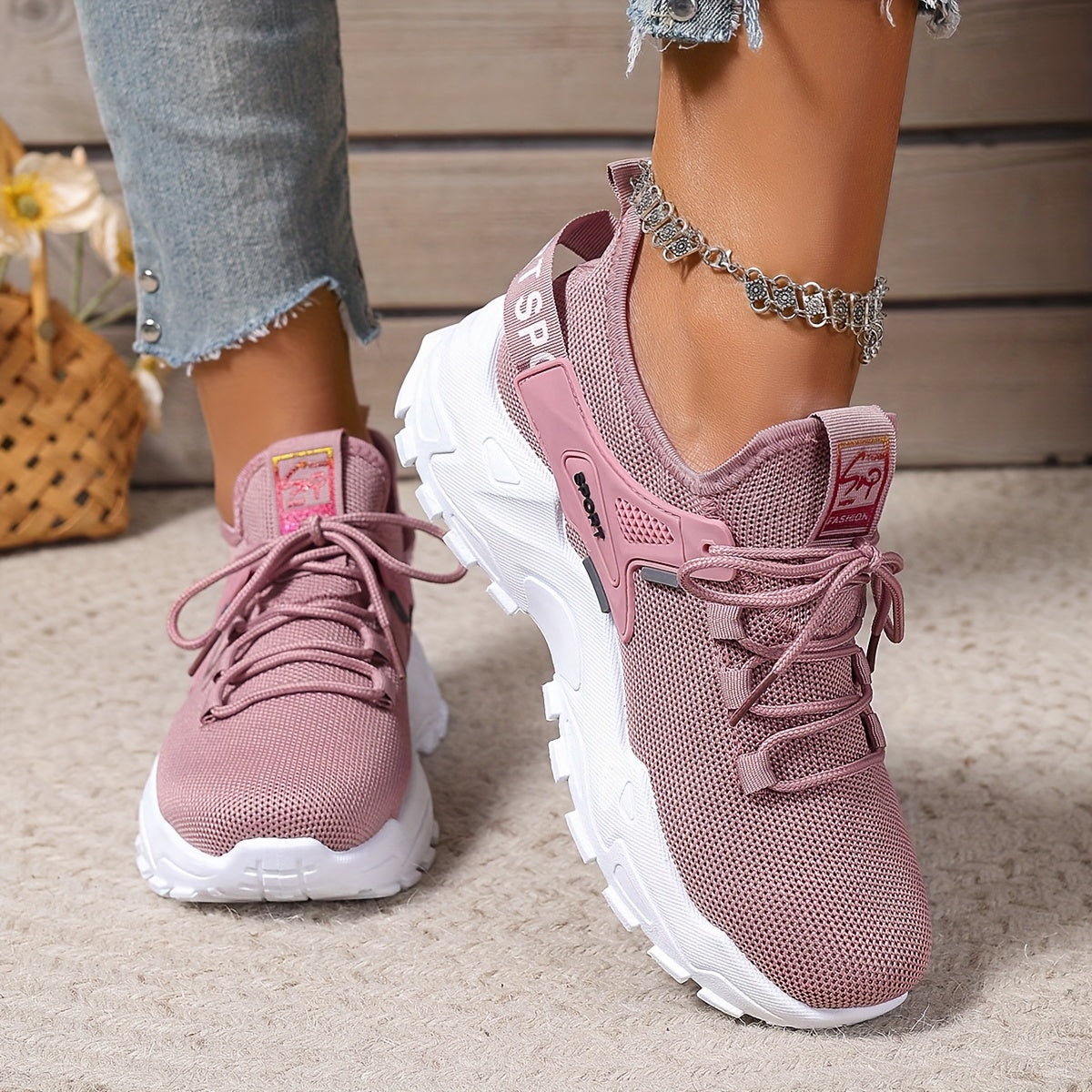 Women's Breathable Knit Sneakers Lightweight Casual Low-Top Running Shoes