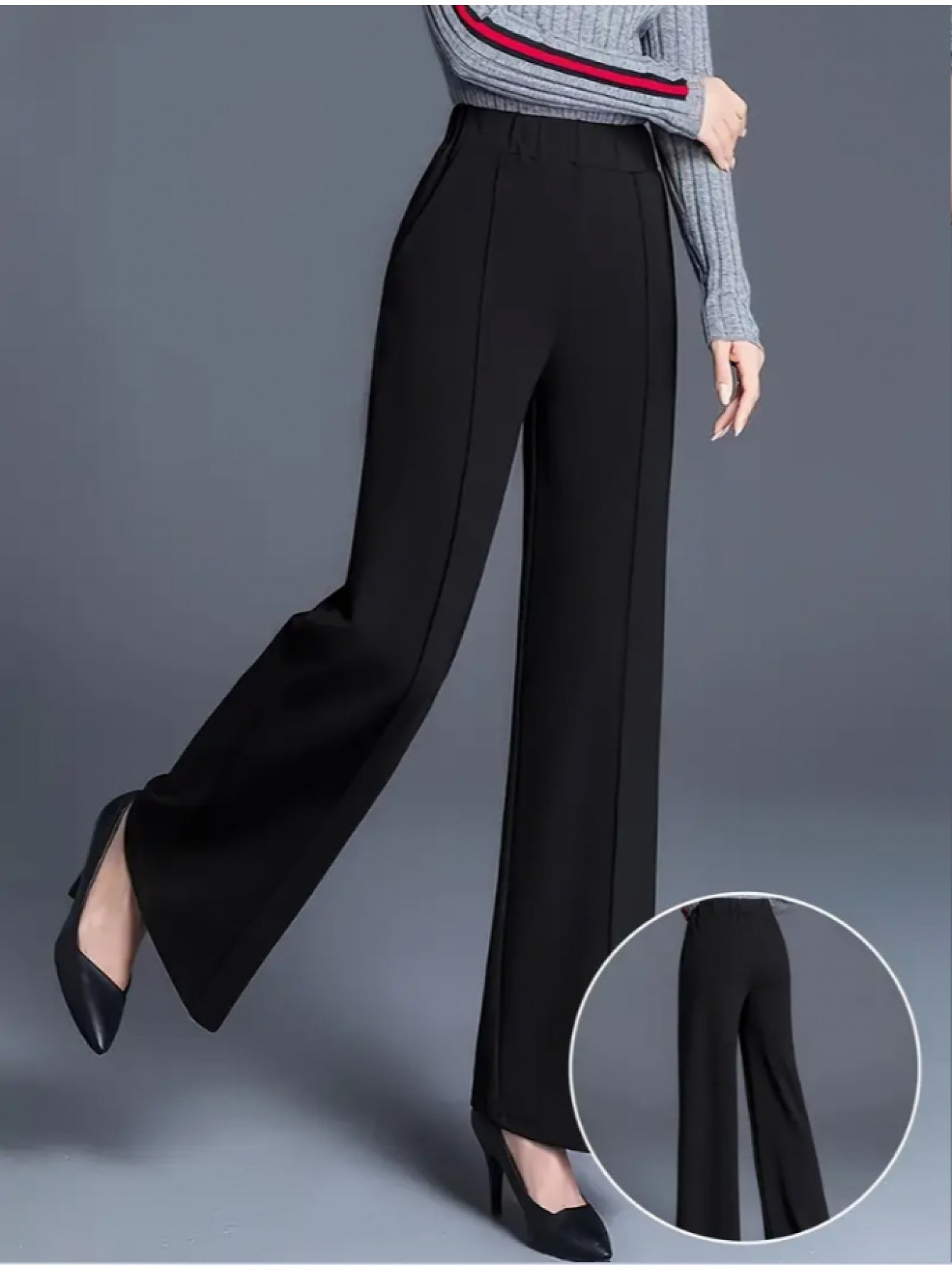 Women's Solid Color Wide Leg Casual Pants with Slanted Pockets 2-Pack