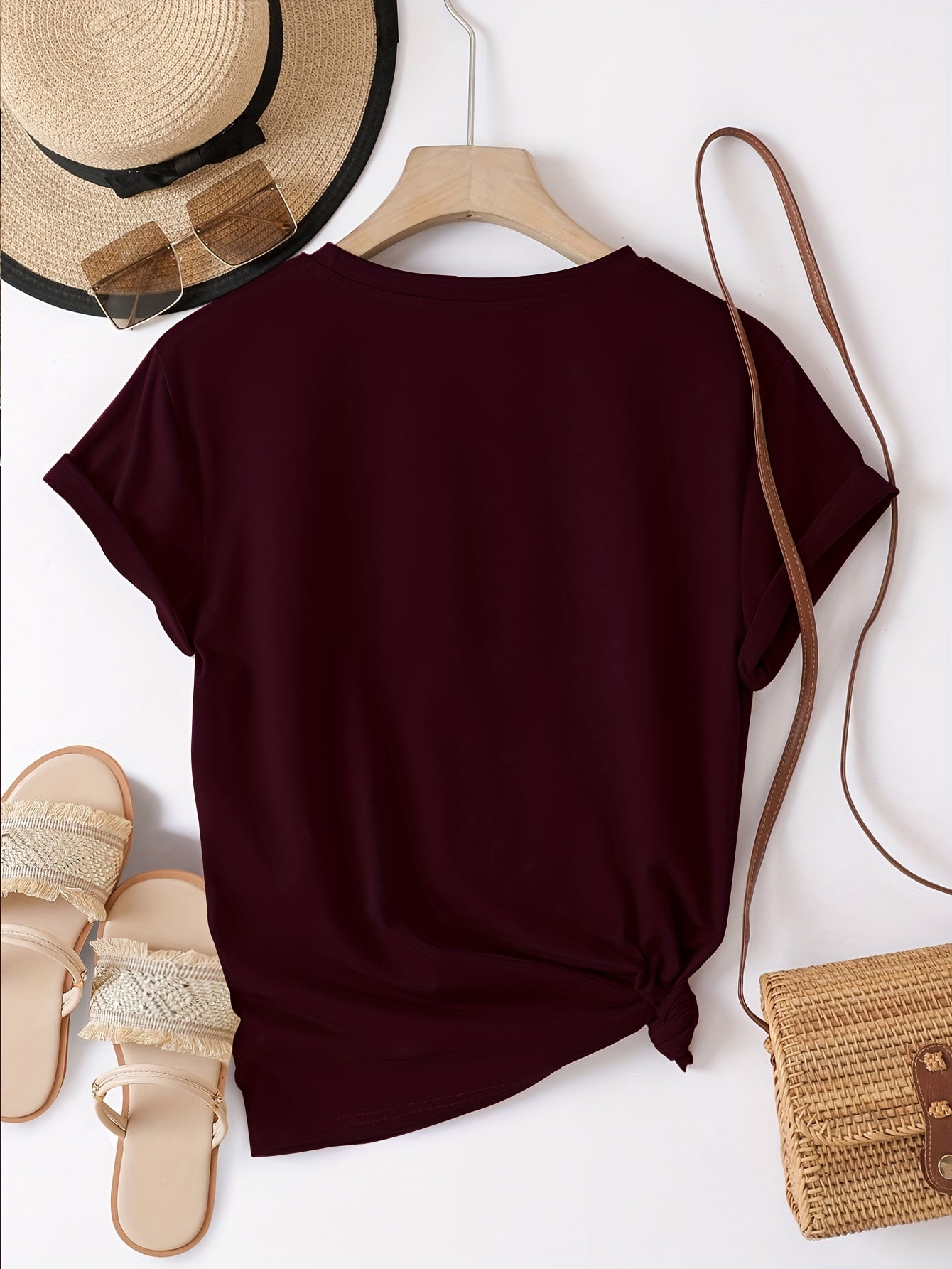 Women's Loose Fit Letter Print T-Shirt Crew Neck Short Sleeve Polyester Knit Spring Summer Autumn