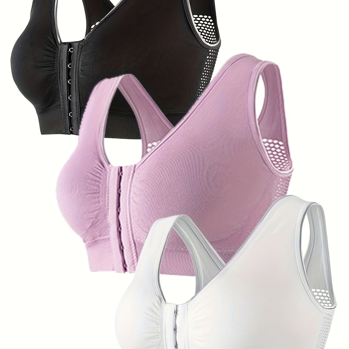 Women’s Summer Breathable Bra Set 3 Piece Lingerie Set Small Gather Front Buckle