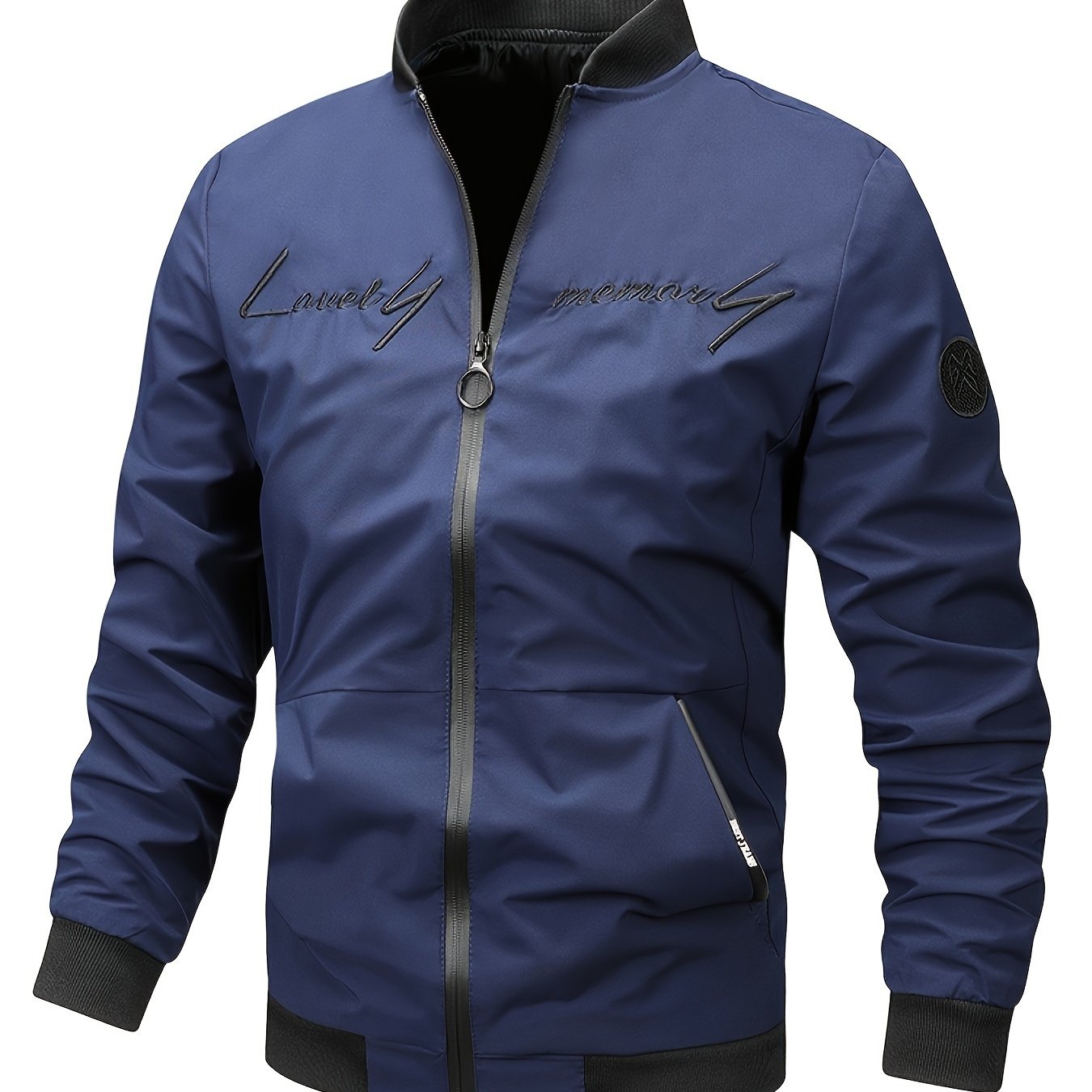 Men's Polyester Bomber Jacket Casual Baseball Coat for Spring Fall