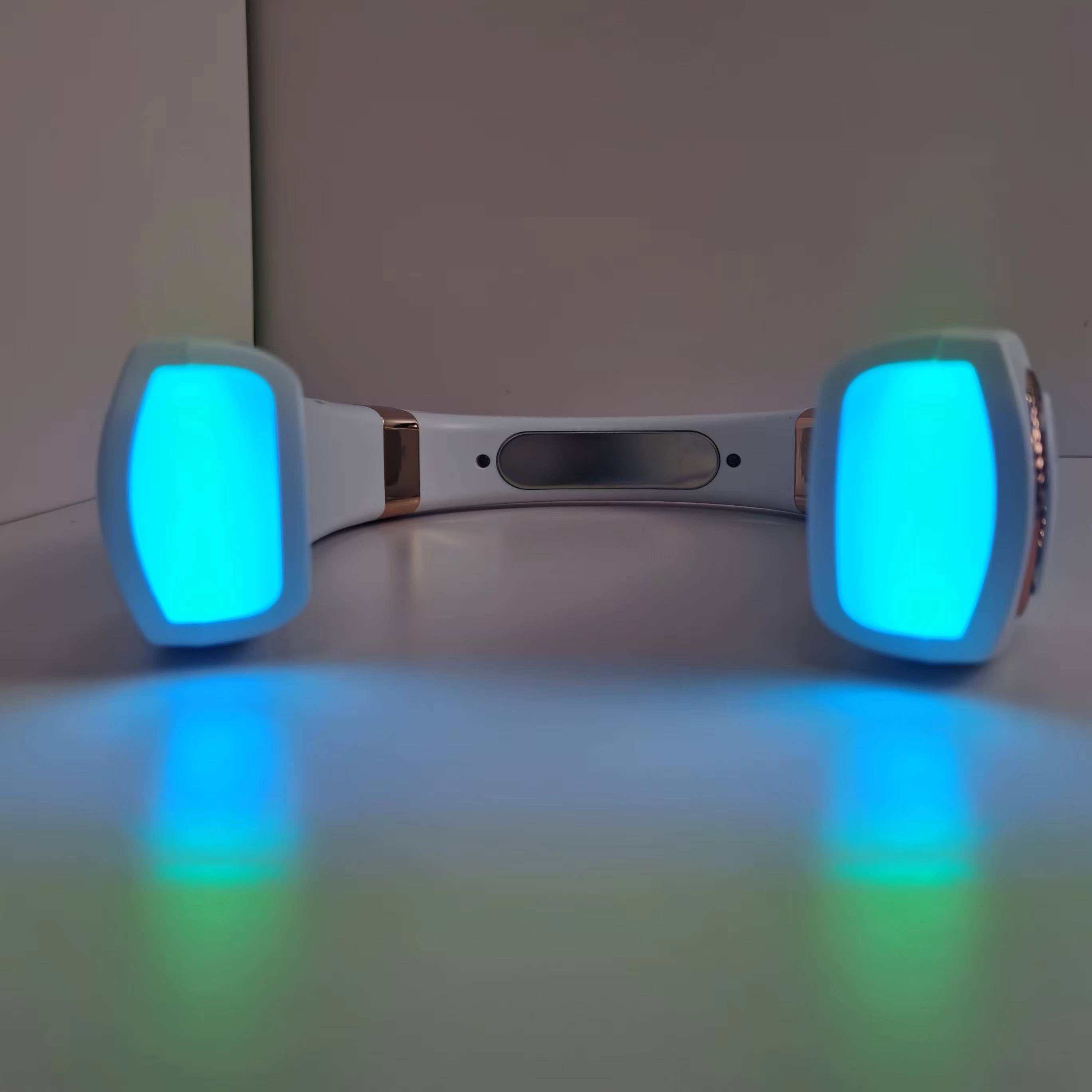 Portable USB Neck Fan with Multicolor LED Lights, Rechargeable, Hands-Free