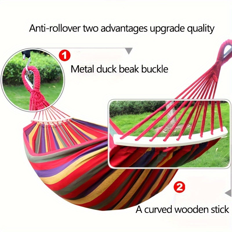 Heavy-Duty Rainbow Canvas Hammock for Single or Double Support Up to 226.8 KG with Wooden Sticks and Tree Straps