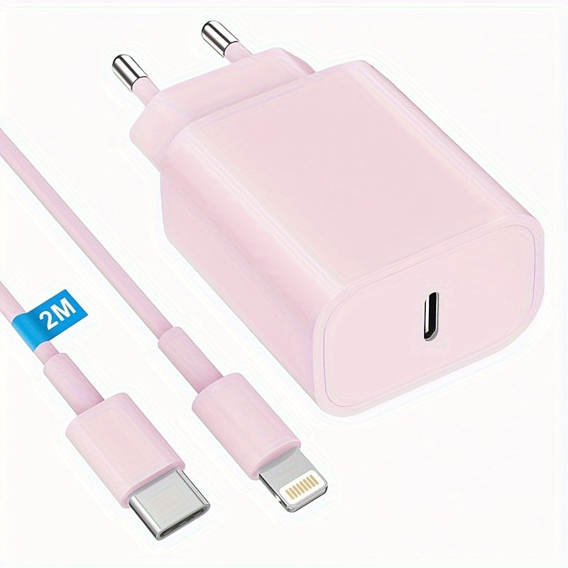 10W USB-C zaryadlovchisi iPhone, iPad, Android va boshqa qurilmalar uchun, Evropa standartidagi ulagich va pushti rangda.