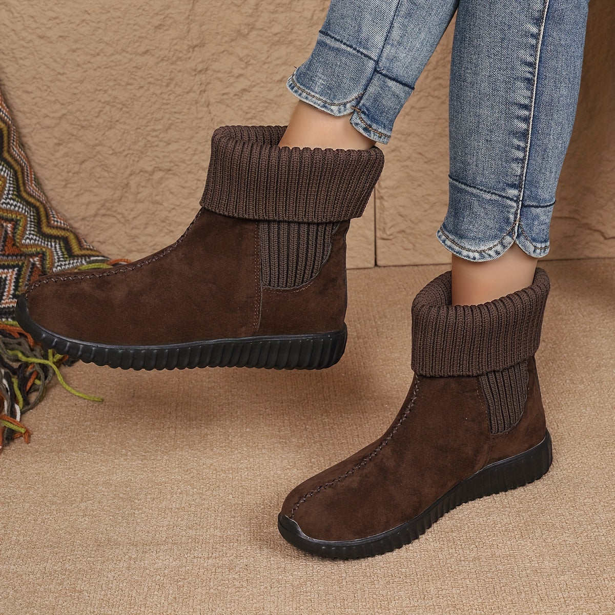 Women's Solid Color Short Ankle Boots Slip On Comfortable Shoes