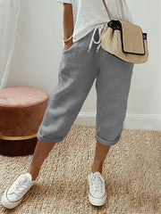 Women's Plus Size Loose Fit Drawstring Capri Pants Gray Casual Vacation