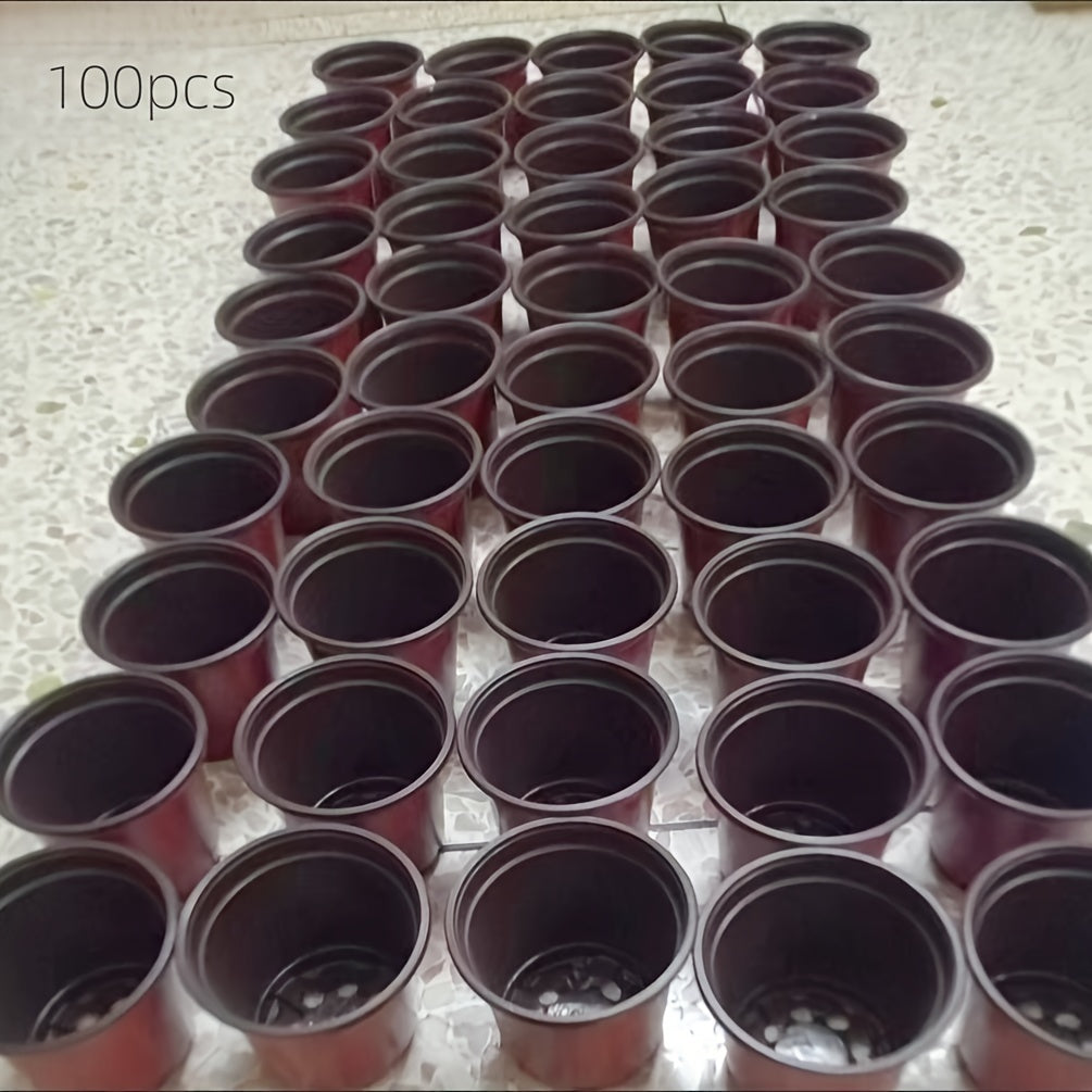 100pcs Two-Color Plastic Seedling Flower Pots with Drainage Holes for Nursery and Garden