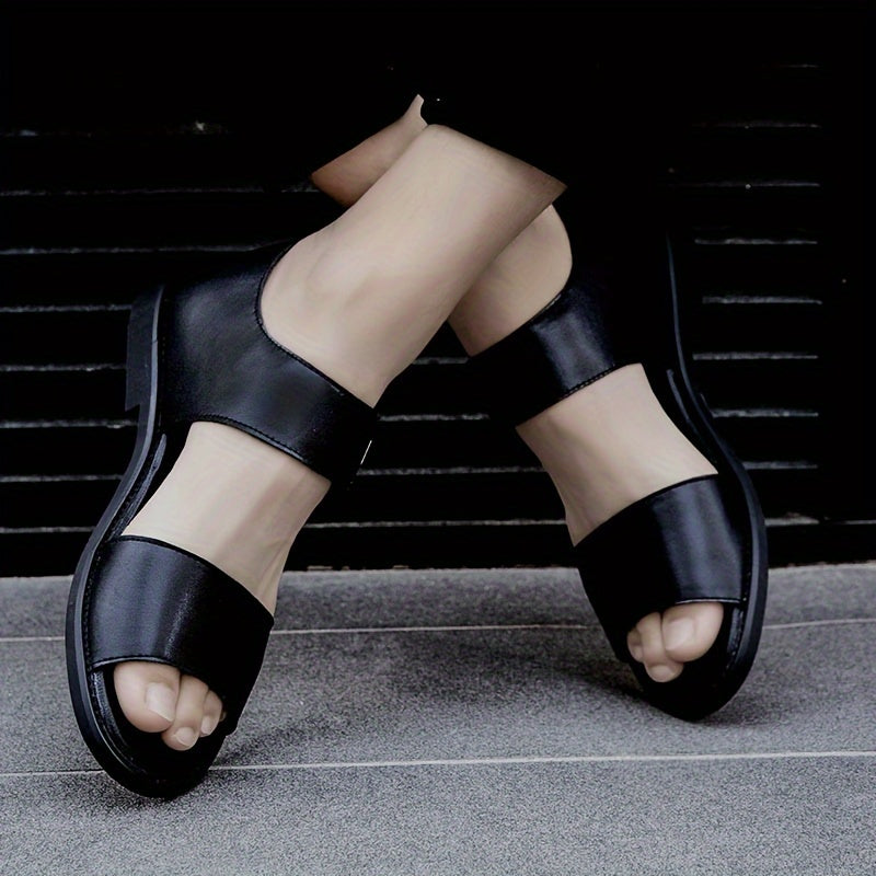 Мужские летние повседневные сандалии из разделанной кожи, резиновая подошва, застежка-липучка, однотонный цвет