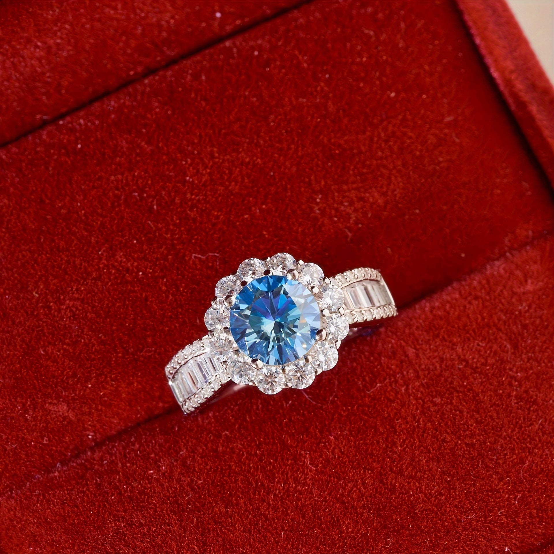 Sterling Silver 8mm Blue Moissanite Engagement Ring for Weddings and Gifts