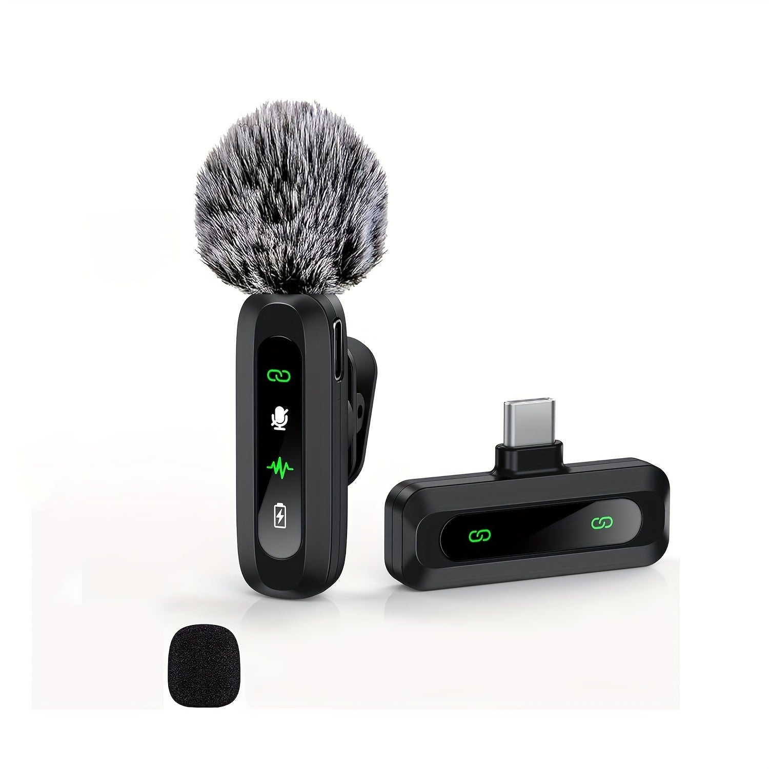 Wireless Clip-On Microphone with One-Click Recording USB-C Charging and Battery Indicator