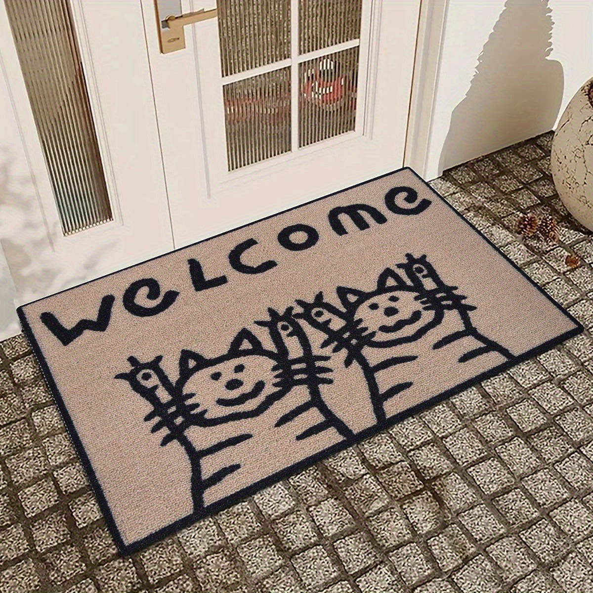 Cat Pattern Non-Slip Door Mat 45.72x76.2 cm Polyester Indoor Outdoor Welcome Mat