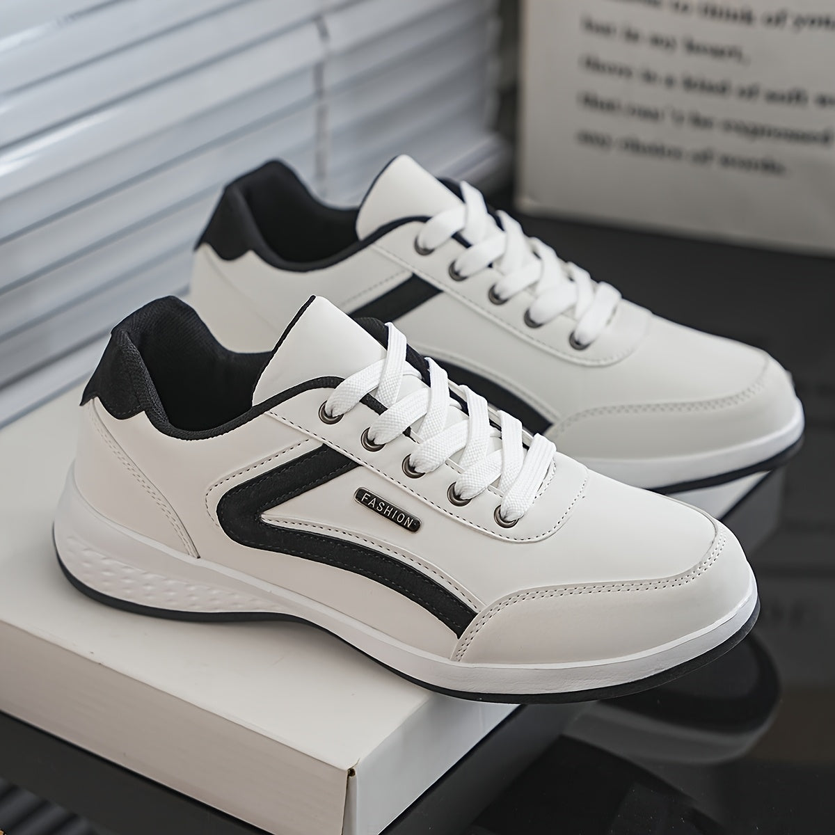 Men's All-Season Casual Sneakers with Geometric Design and Lace-Up Closure