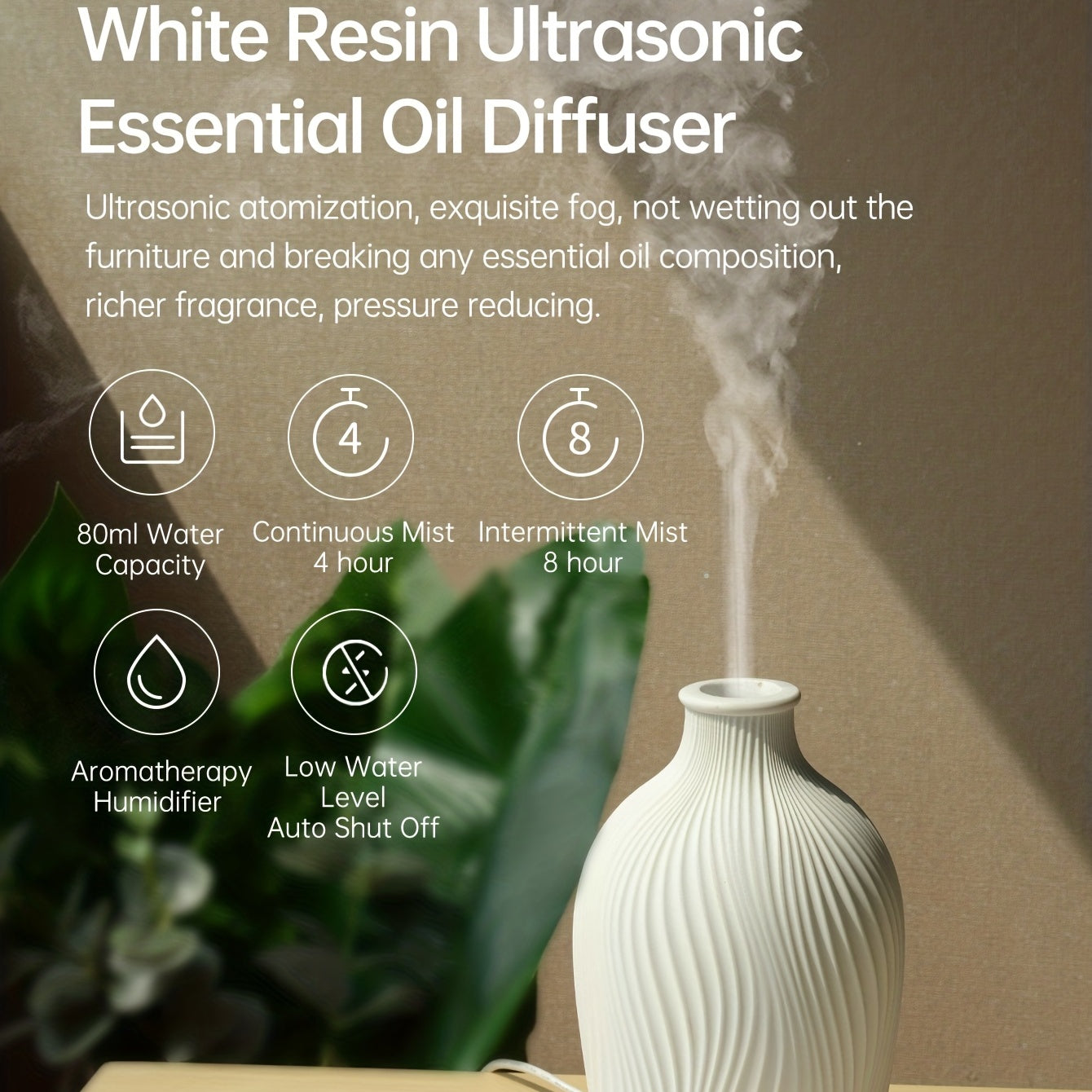 White Resin USB Aromatherapy Humidifier with Soundwave Diffuser