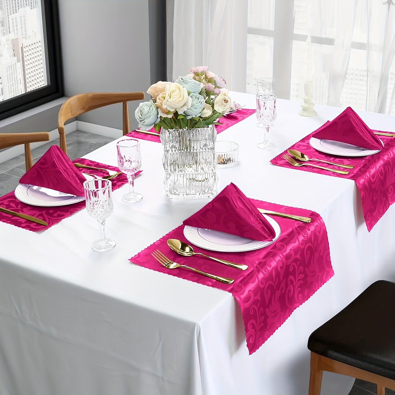 Set of 12 Satin Jacquard Napkins 43.18 cm for Banquets Weddings Parties