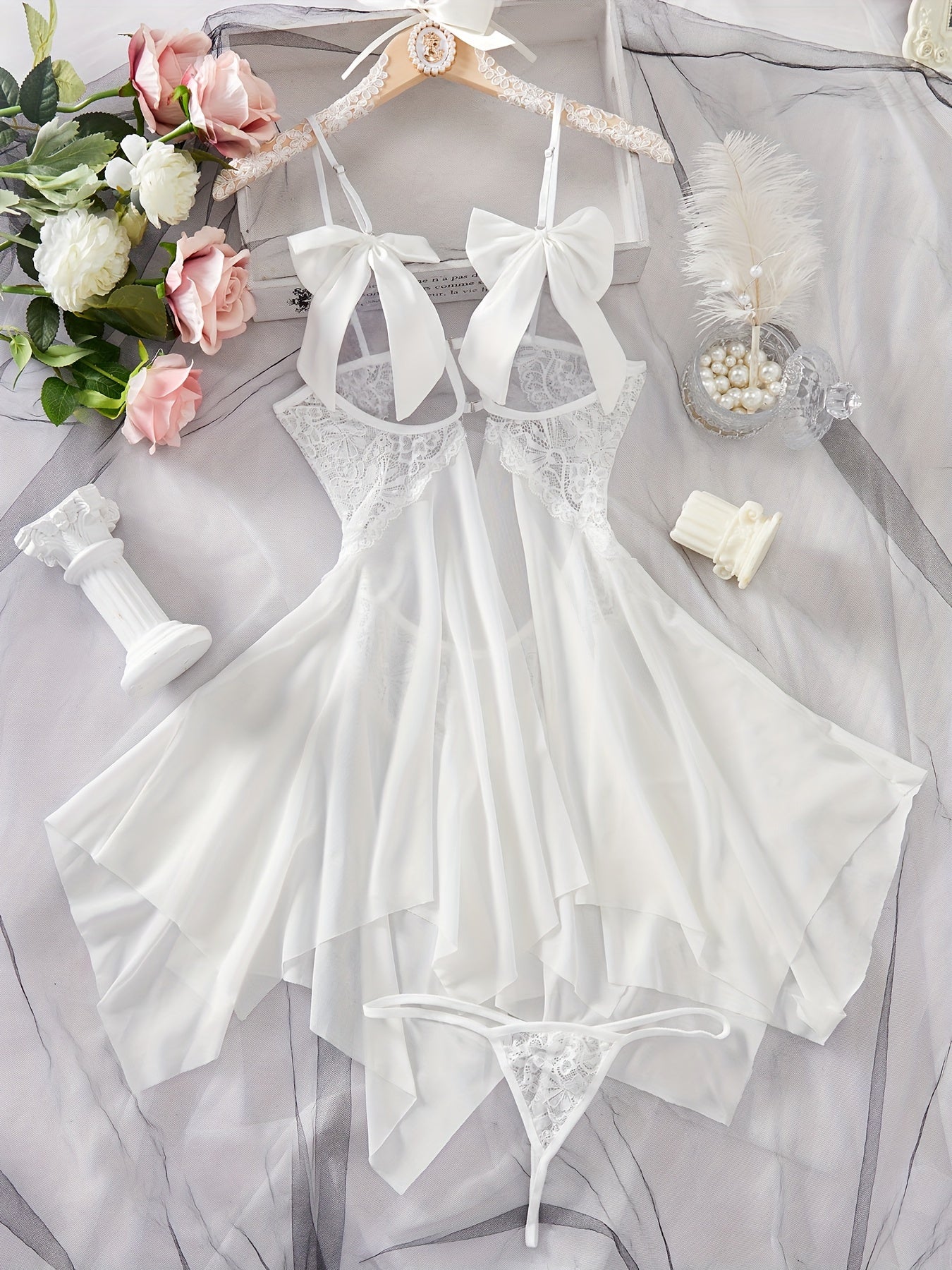 Women's Lace Patchwork Suspender Dress with Adjustable Straps