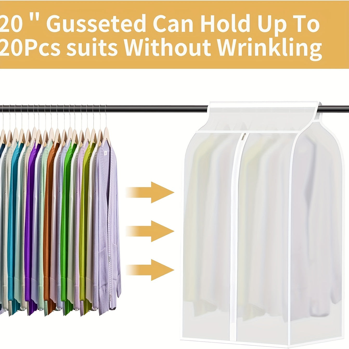 Large Capacity Translucent Garment Bag with Zipper for Suits Dresses and Jackets