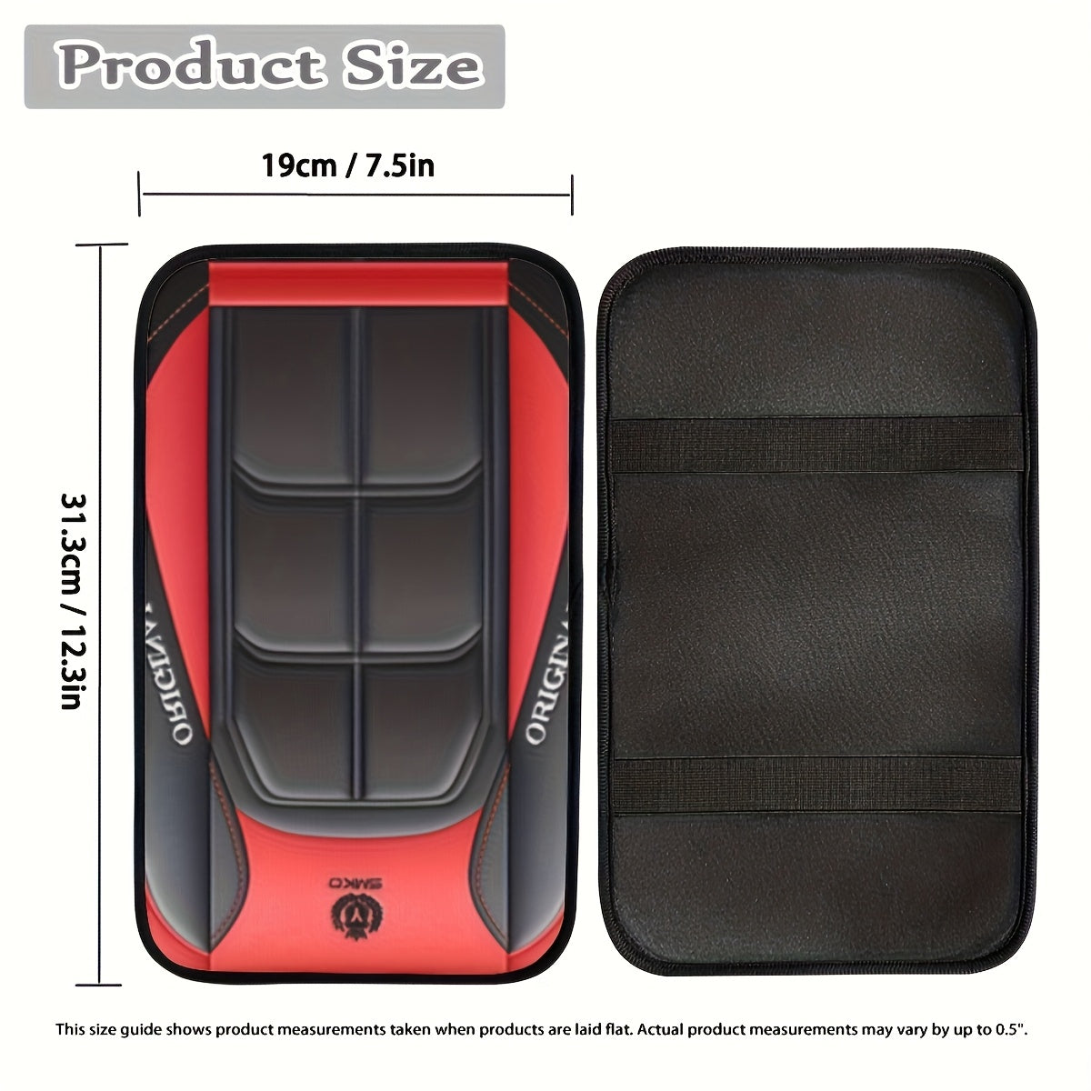 Car Interior Armrest Cover, Rubber, Black and Red, Durable Polyester