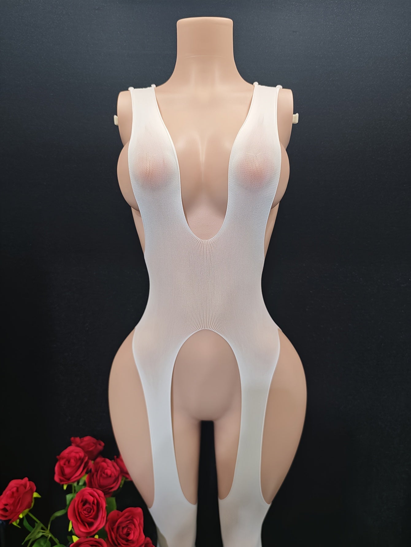 Plus o'lcham ayollar uchun qizil nude tarmoq bodysuit, sexy ichki kiyim, ochiq qovurg'a
