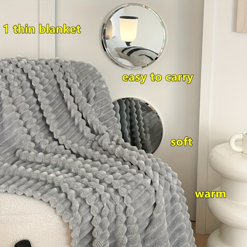 Gray Striped Fleece Blanket for Travel and All Seasons