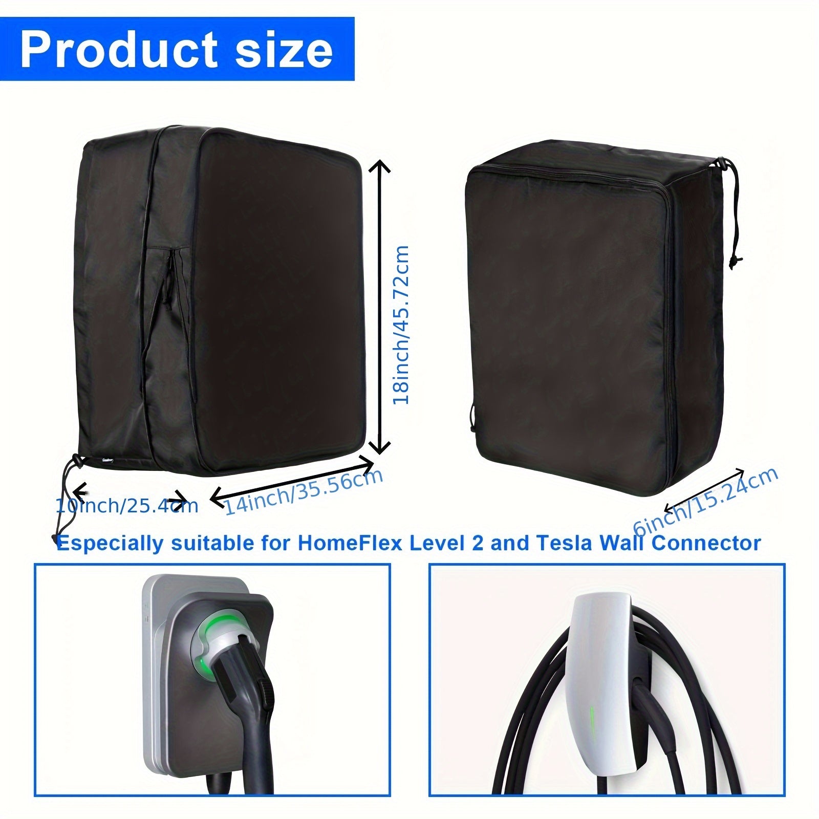 Black Electric Vehicle Charging Station Dust Cover with Zipper and Drawstring