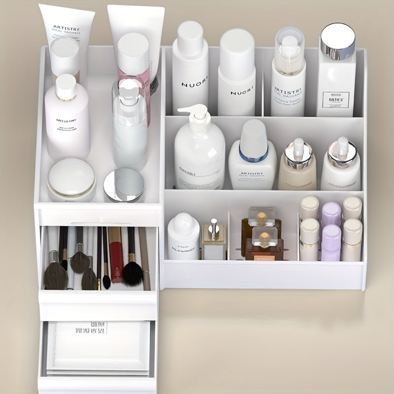 White Expandable Cosmetic Organizer with Drawers for Makeup and Skincare