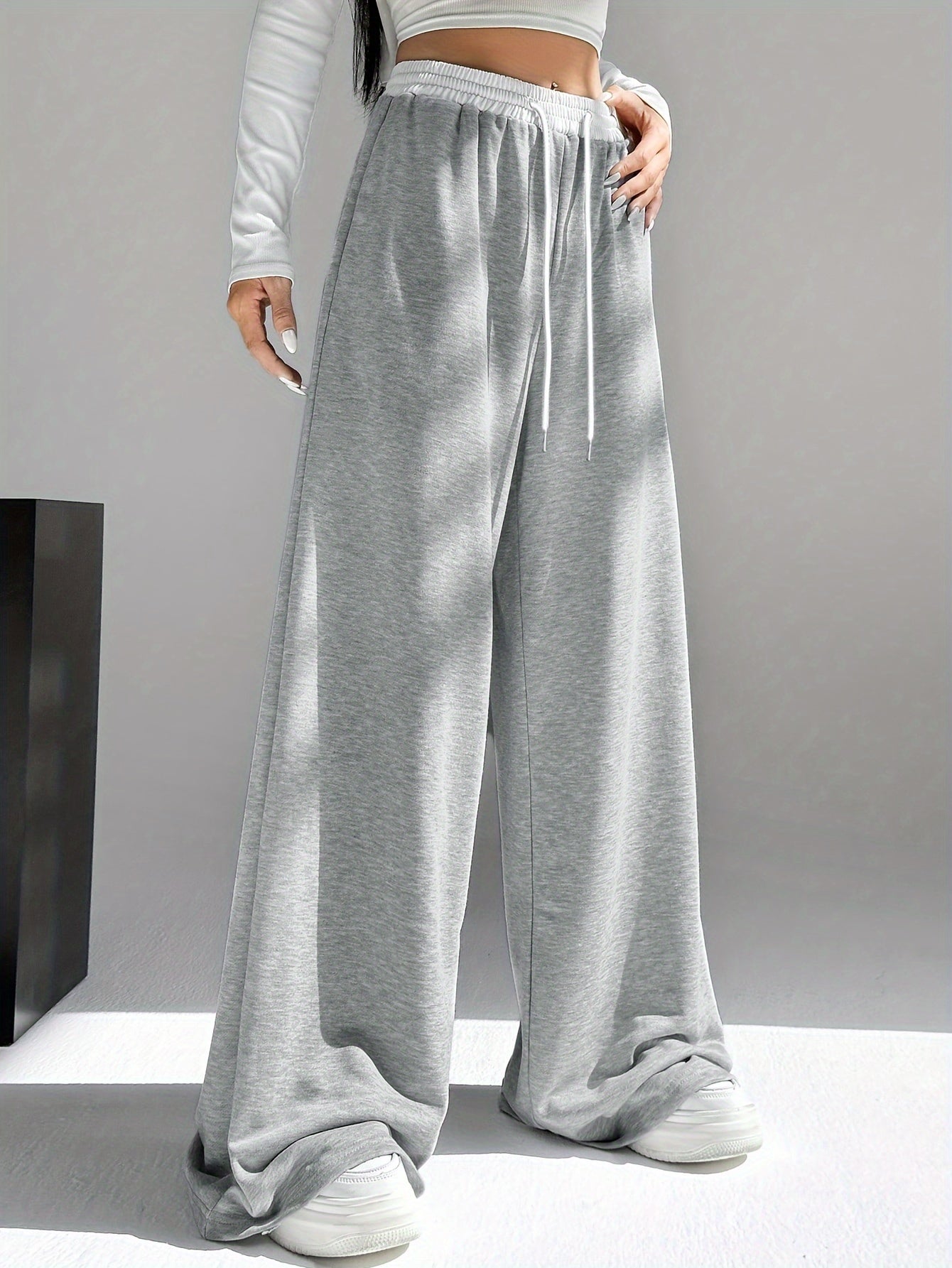 Women's High Waist Wide Leg Drawstring Pants in Contrasting Colors for Spring and Fall
