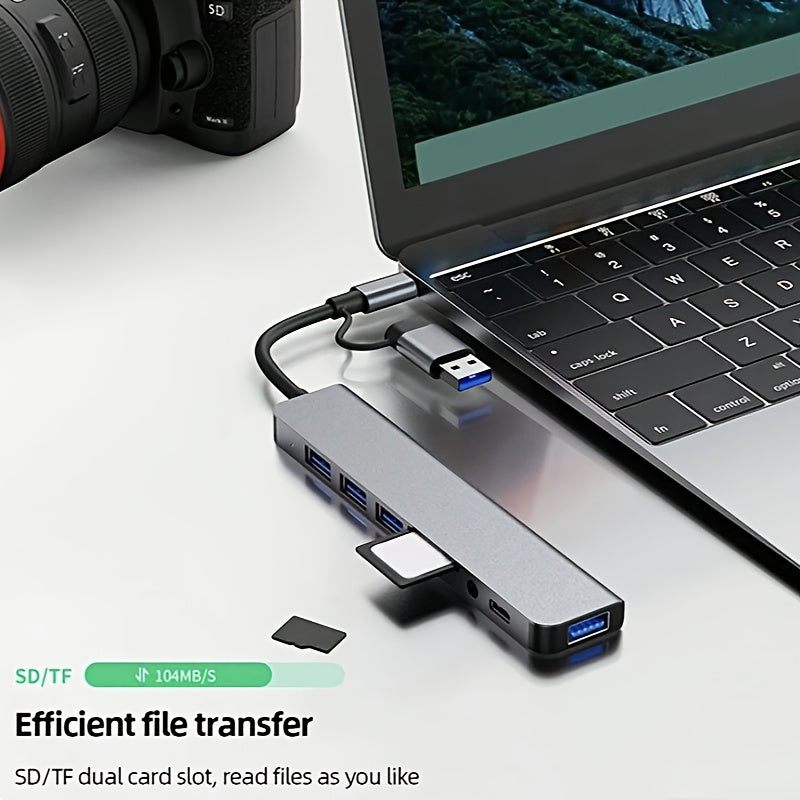 8-port USB 3.0 Type-C hubi, audio mikrofon va Micro SD karta o'quvchi bilan, noutbuklar va MacBook Pro uchun