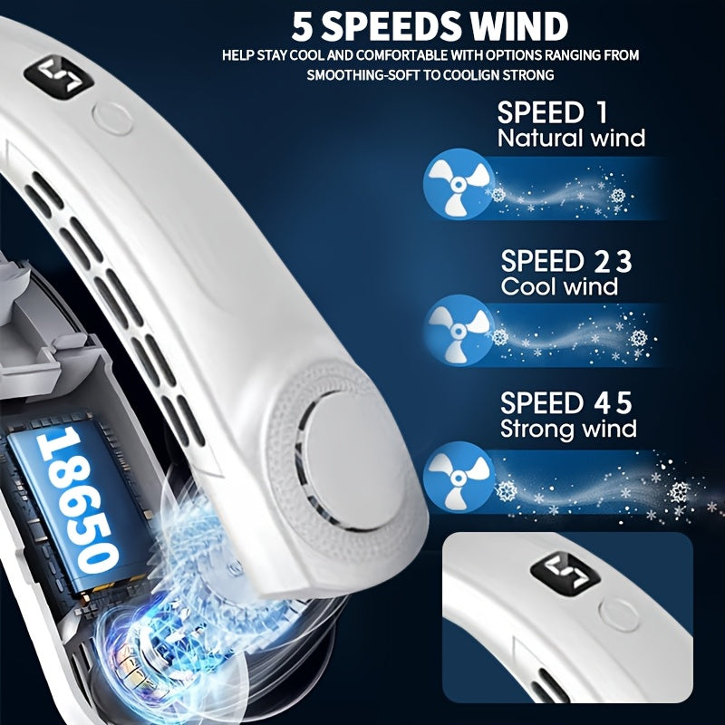 Mini Air Cooler Fan 2024 Neck-Hanging USB Rechargeable Quiet Leafless Indoor Outdoor