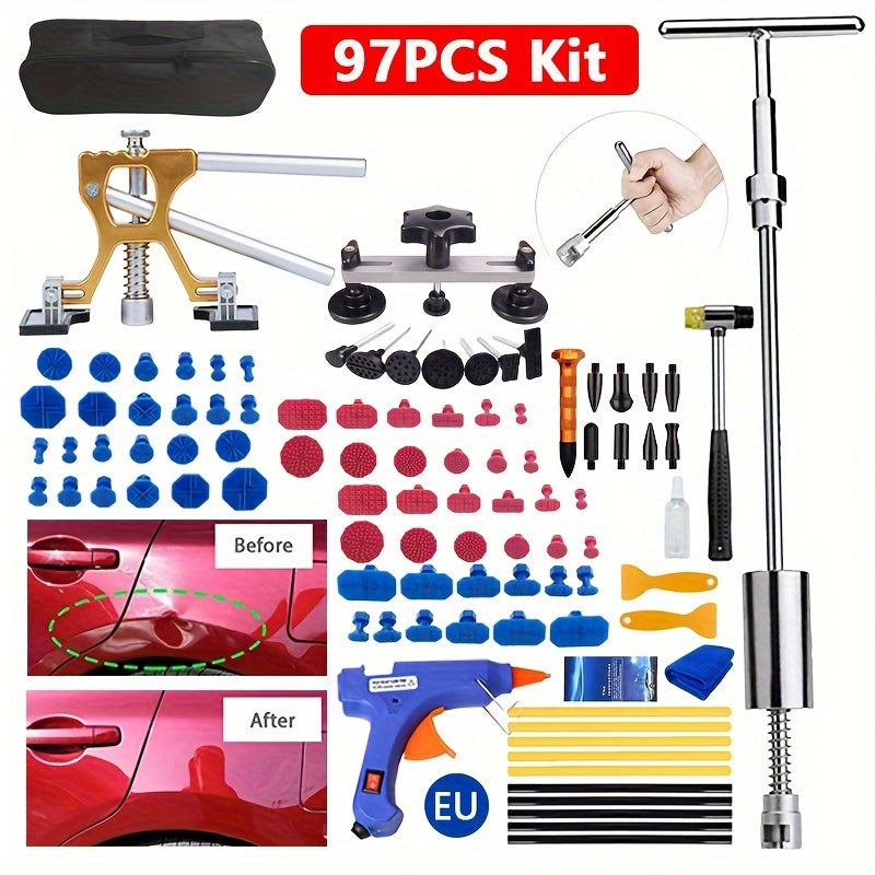97-Piece Dent Repair Kit for Paint-Free Removal of Small Dents and Hail Damage with 2-in-1 Design and EU Plug