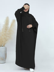 Women's Black Abaya with Batwing Sleeves Hooded Loose Fit Polyester All Seasons Minimalist Style