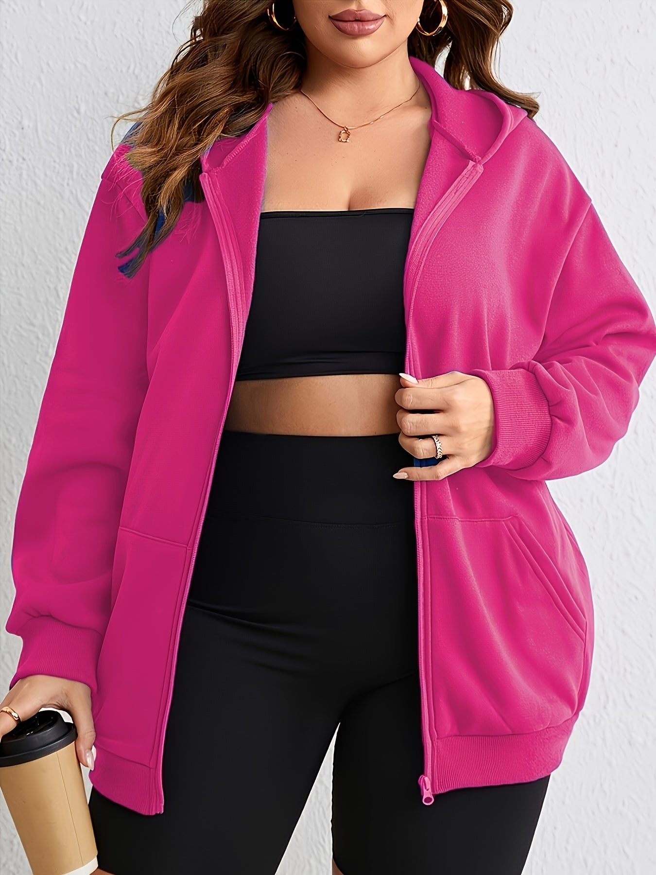 Women's Loose Fit Longline Hoodie Polyester Spandex Black Lounge Workout