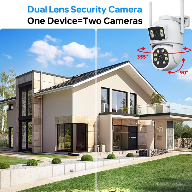 Dual Lens 4MP WiFi Security Cameras with 360° PTZ Two-Way Audio Night Vision and Motion Alerts