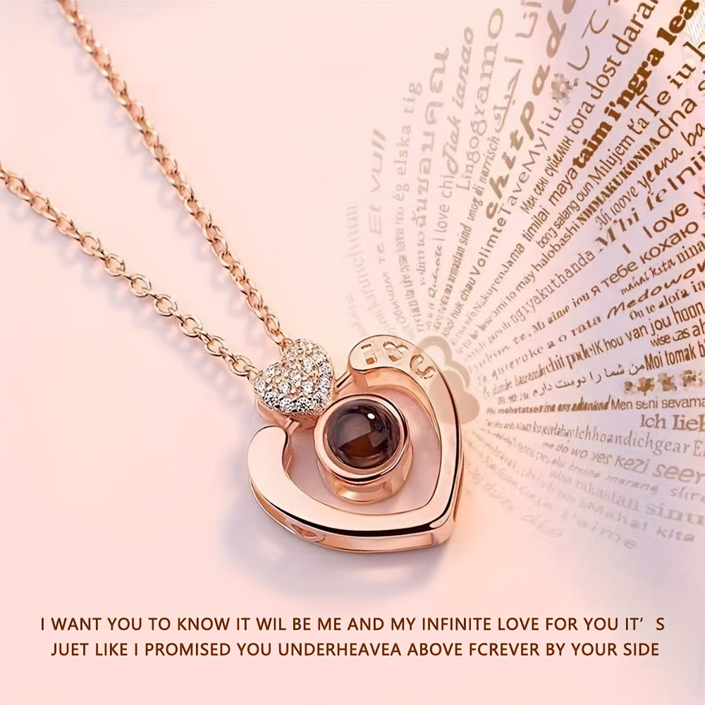 Heart Pendant Necklace Set with Red Rose for Valentine's Day and Gift