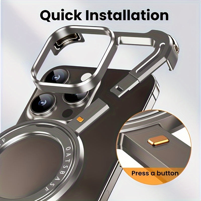 Aviation Aluminum Gold Phone Case for iPhone 13-16 Wireless Charging Magnetic Stand Durable Lightweight