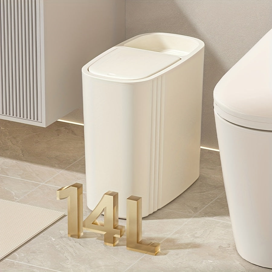 1 ta yupqa qora/oq axlat qutisi, bosish bilan ochiladigan qopqog' bilan, katta sig'imli, chiziqli dizayn, oshxona, yotoqxona, hammom uchun ideal - joyni tejovchi oval shakl, qulay qora rangli axlat qutisi