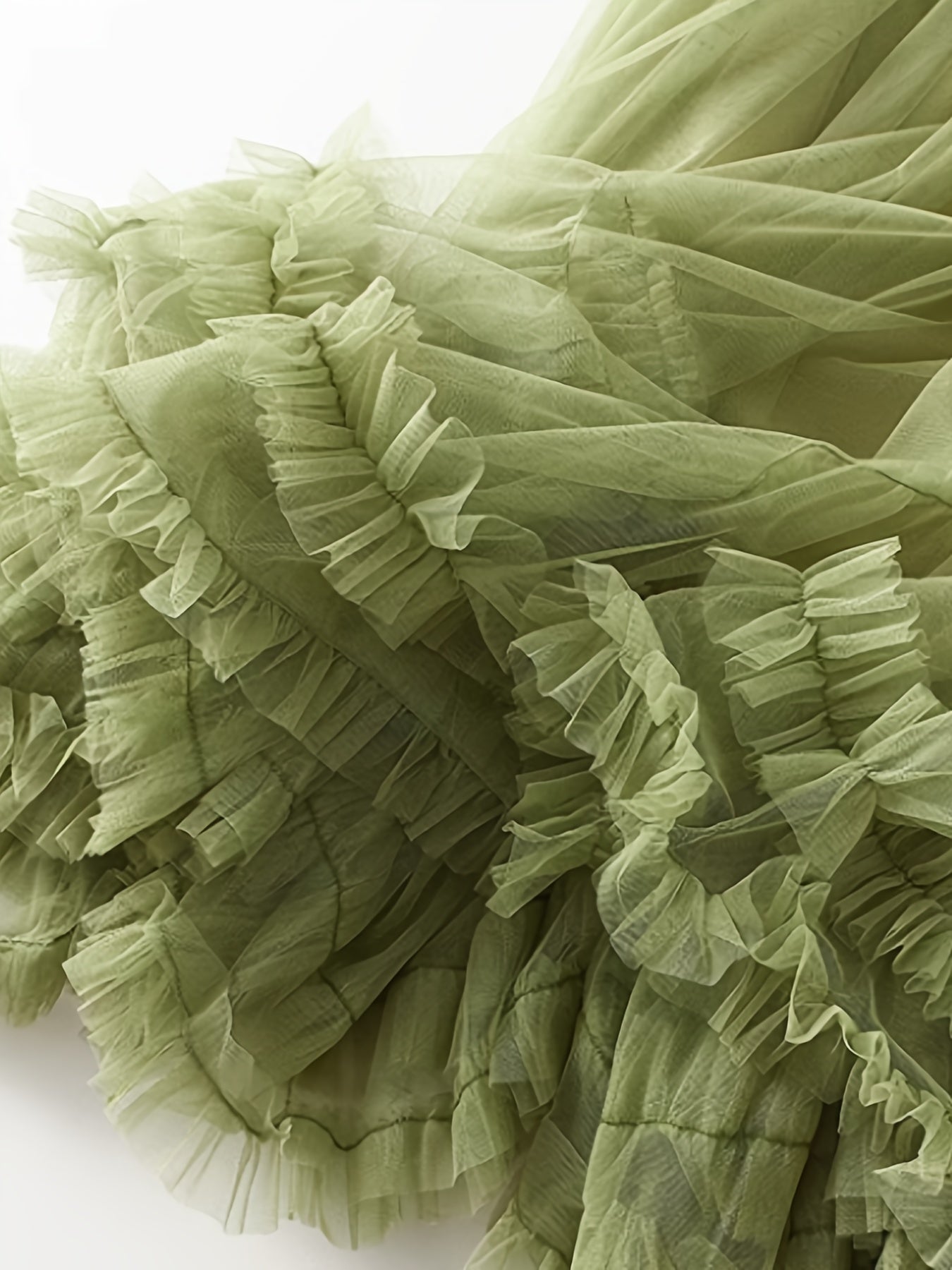 High-Waist Slimming Mesh Skirt with Ruffles Long A-Line Elegant Polyester