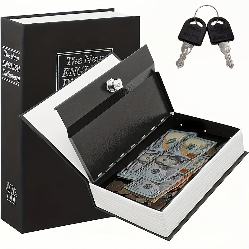 Book Style Safe Box with Keys for Cash Jewelry and Valuables Black and White 18.49x11.99x5.49cm Durable Iron Storage Container