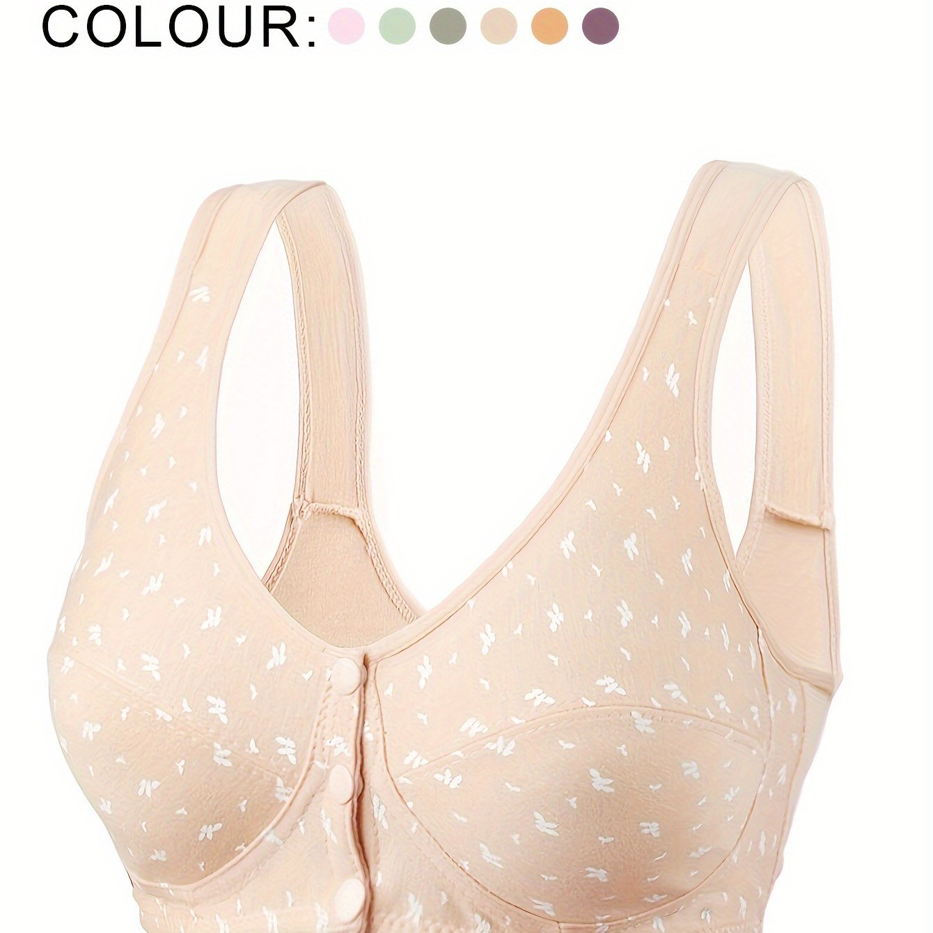 Wireless Breathable Bra with Random Print, Front-Opening Vest Style for Women