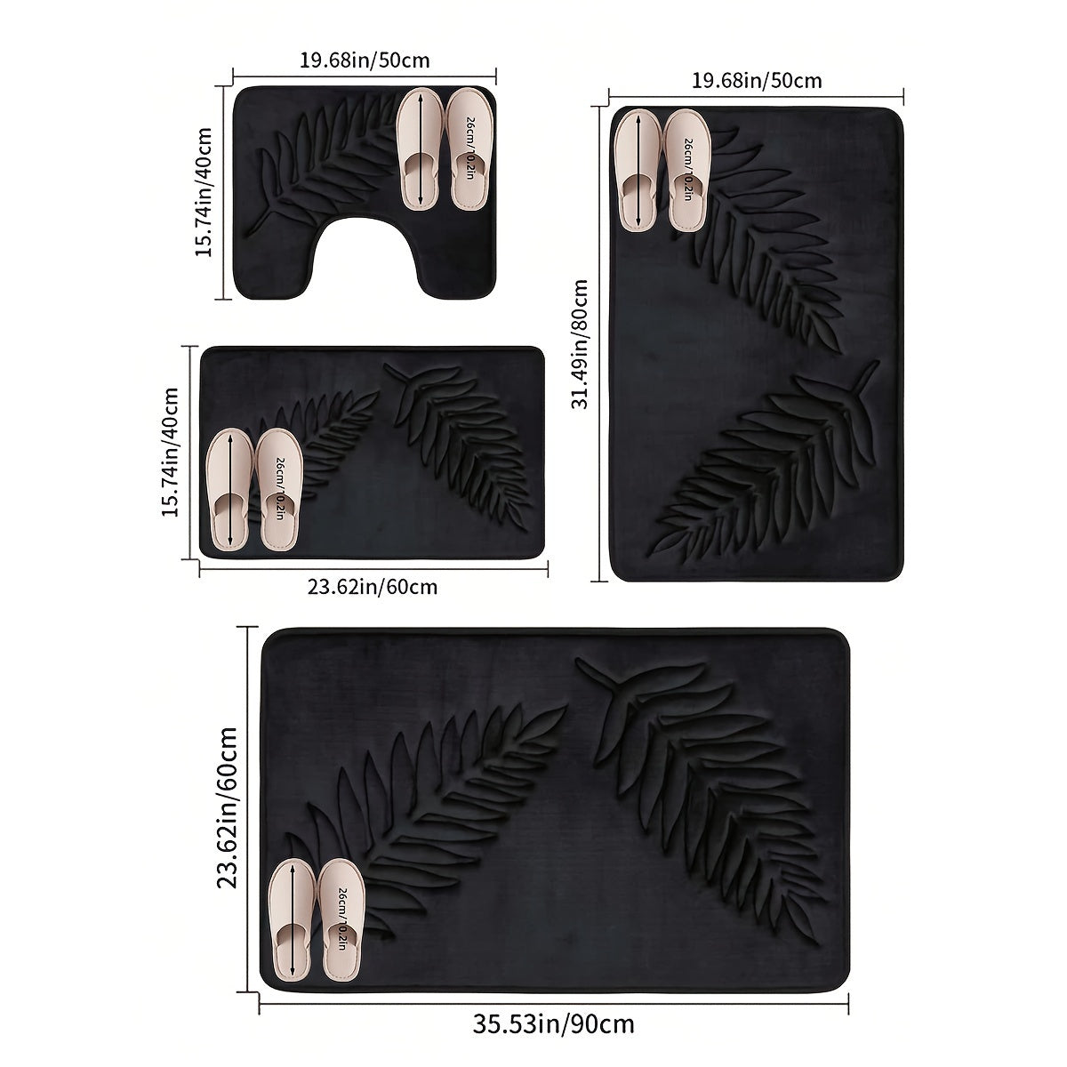 Набор ковриков для ванной с геометрическим узором листьев, из нетканого полиэстера, противоскользящие, толщиной 1,2 см