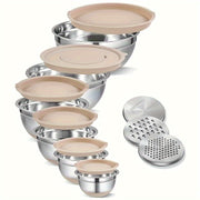 6-Piece Stainless Steel Mixing Bowl Set with Airtight Lids and Grater Attachments