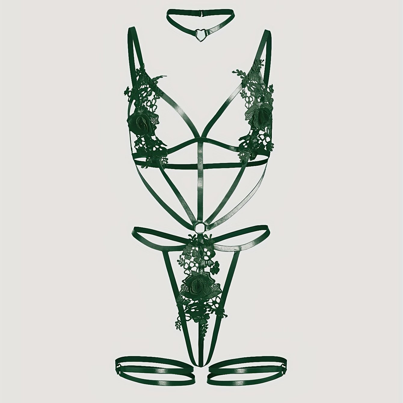 Women's Polyester Knit Bodysuit with Embroidery and Heart Pattern for Lingerie Set