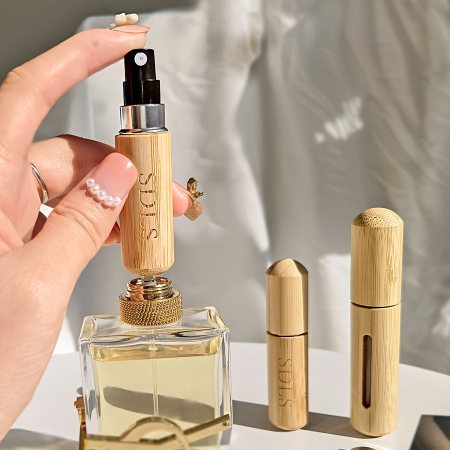 Set of Bamboo Shell Perfume Atomizers Refillable Spray Bottles 5ml 8ml Portable Travel
