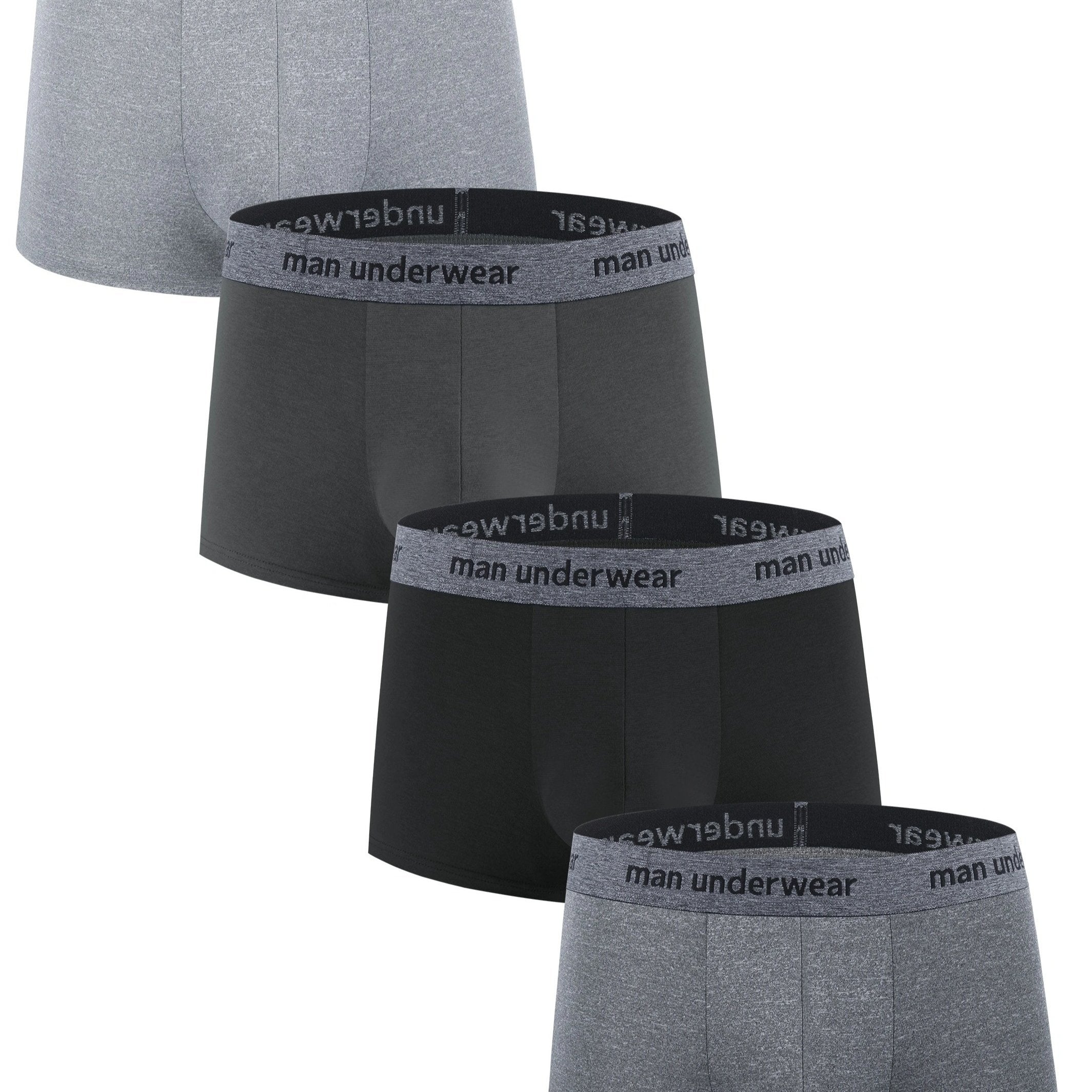 Men's Cotton Boxer Briefs 4-Pack Breathable Knit Fabric Solid Color