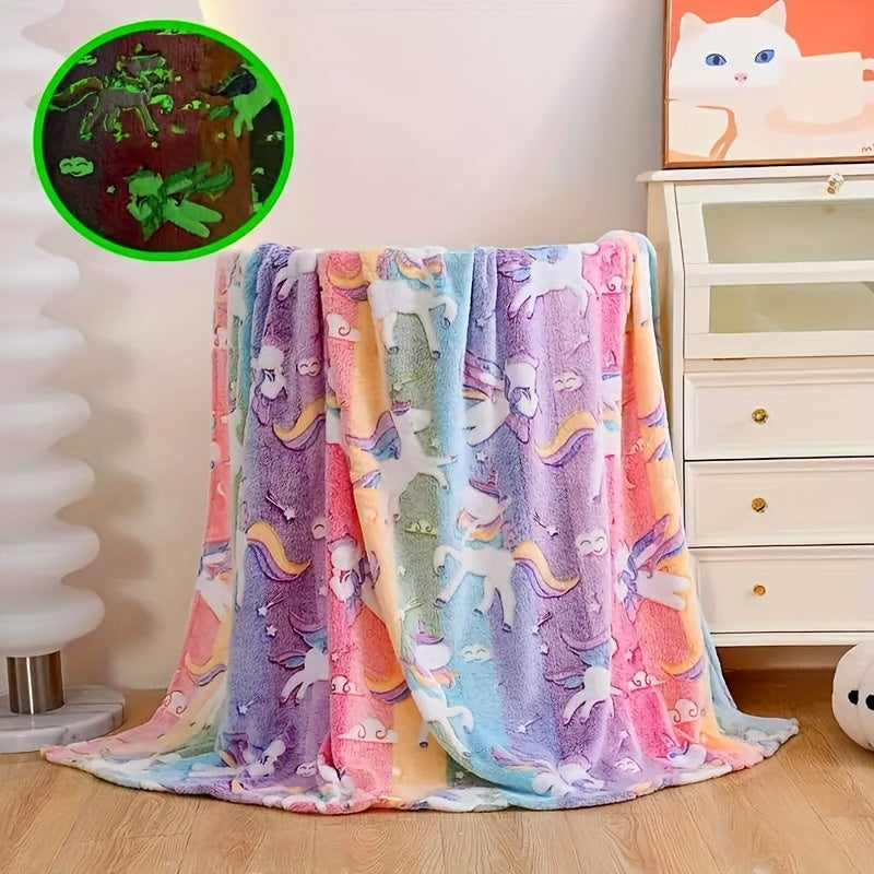 Unicorn Glow-in-the-Dark Flannel Throw Blanket Soft Cozy for Sofa Bed Travel