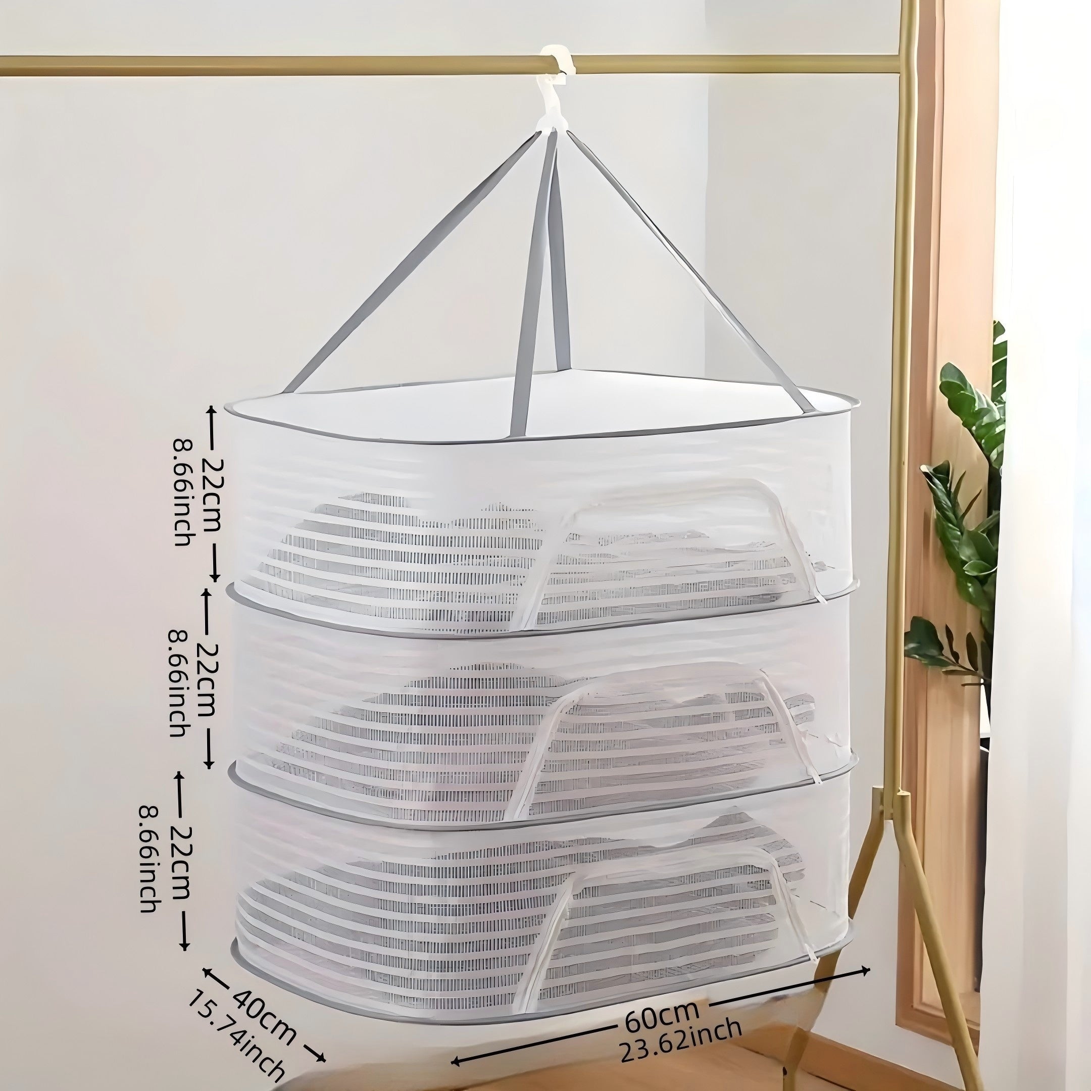 Zipperli Qaytiriladigan Tashqi Quritish Rack - O'simliklar, Mevalar, Sabzavotlar, Baliq va Kiyimlar uchun - 1-3 Qavatli Osish uchun Ko'p Maqsadli Tarmoq Qurituvchi